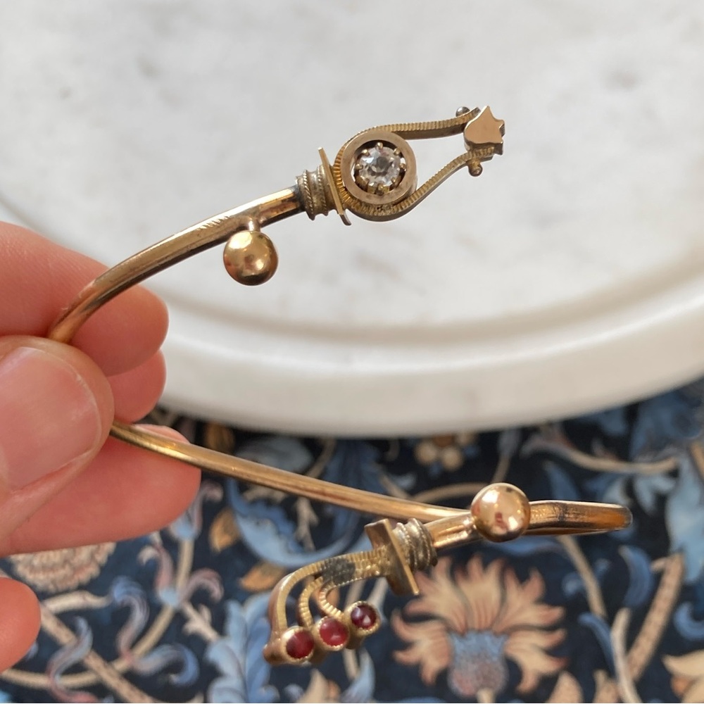 Antique Victorian Rose Cut Garnet Paste & Old Cut Paste Stone Bypass Bracelet